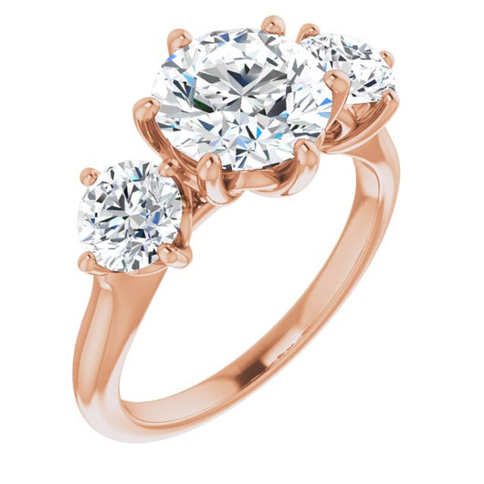 14K Rose Gold Customizable Triple Round Cut Design with Decorative Trellis