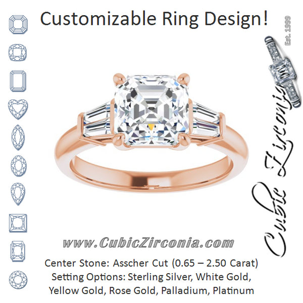 Cubic Zirconia Engagement Ring- The Chloe (Customizable 5-stone Asscher Cut Style with Quad Tapered Baguettes)