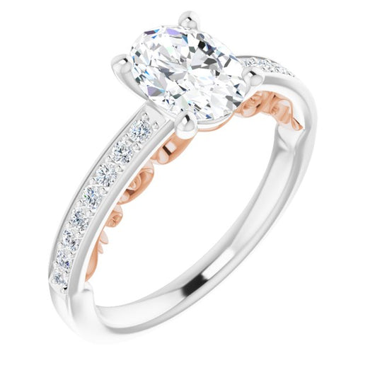 14K White & Rose Gold Customizable Oval Cut Design featuring 3-Sided Infinity Trellis and Round-Channel Accented Band