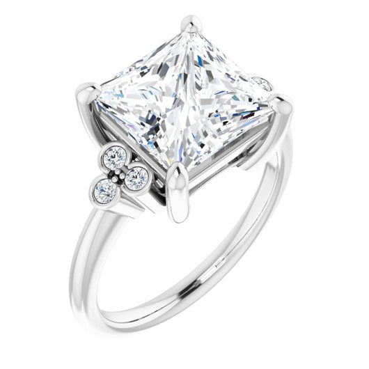 10K White Gold Customizable 7-stone Princess/Square Cut Center with Round-Bezel Side Stones