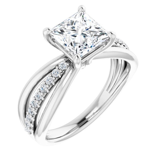 10K White Gold Customizable Princess/Square Cut Design with Tri-Split Accented Band