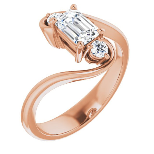 10K Rose Gold Customizable 3-stone Emerald/Radiant Cut Setting featuring Artisan Bypass