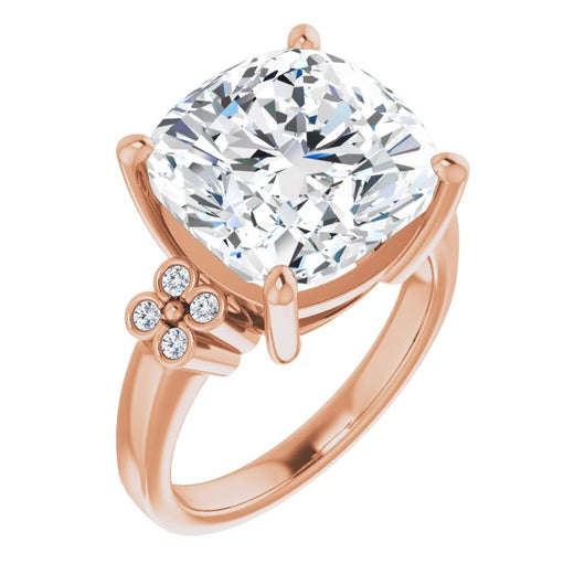 10K Rose Gold Customizable 9-stone Design with Cushion Cut Center and Complementary Quad Bezel-Accent Sets