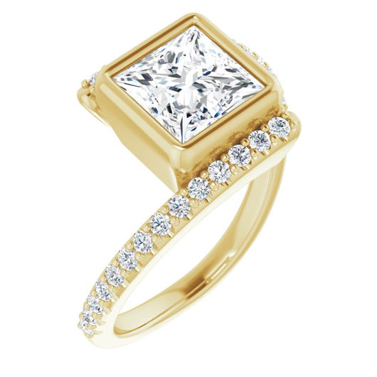 10K Yellow Gold Customizable Bezel-set Princess/Square Cut Design with Bypass Pavé Band