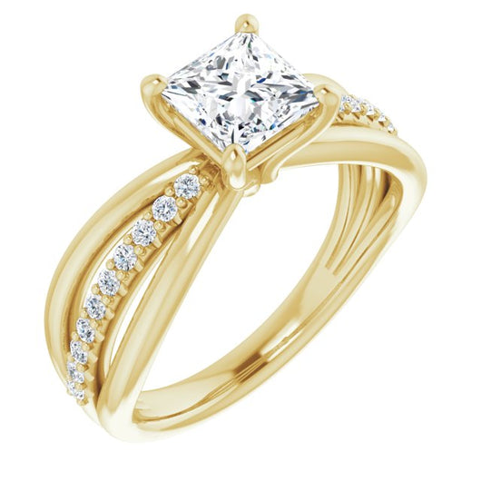 10K Yellow Gold Customizable Princess/Square Cut Design with Tri-Split Accented Band