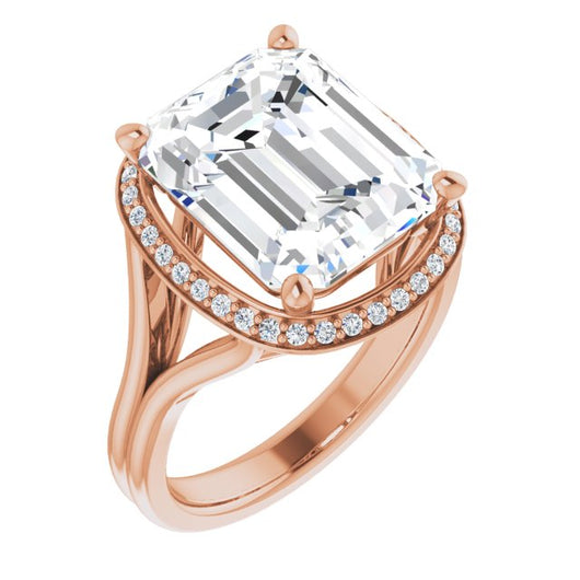 10K Rose Gold Customizable Cathedral-set Emerald/Radiant Cut Design with Split-band & Halo Accents