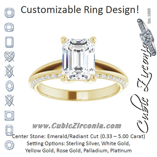 Cubic Zirconia Engagement Ring- The Apryl (Customizable Emerald Cut Center with 4-sided-Accents Knife-Edged Split-Band)