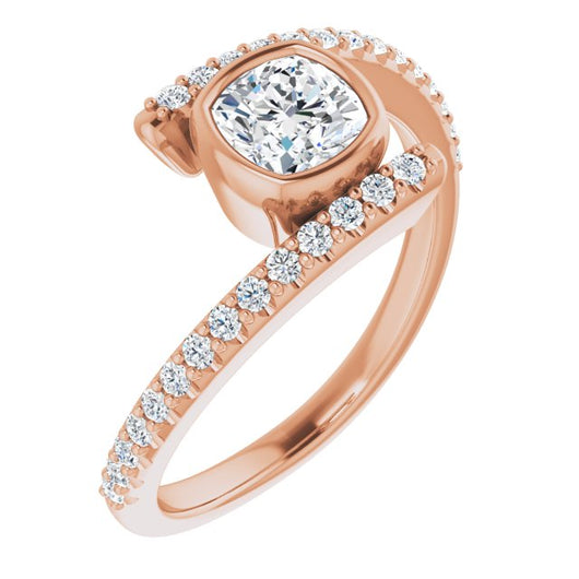 10K Rose Gold Customizable Bezel-set Cushion Cut Design with Bypass Pavé Band