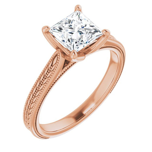 10K Rose Gold Customizable Princess/Square Cut Solitaire with Wheat-inspired Band 