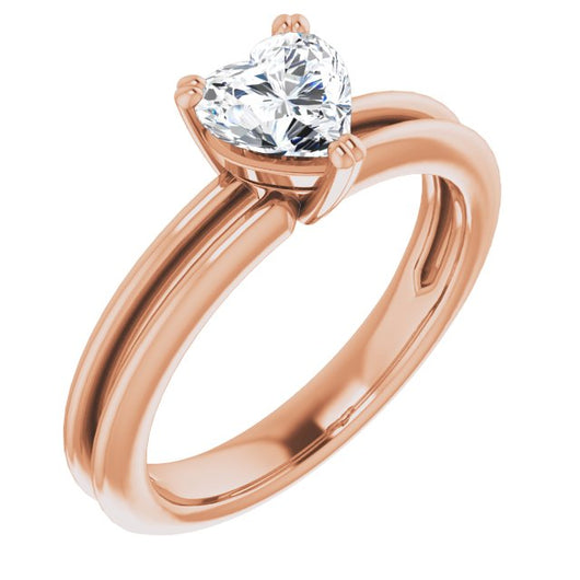 10K Rose Gold Customizable Heart Cut Solitaire with Grooved Band