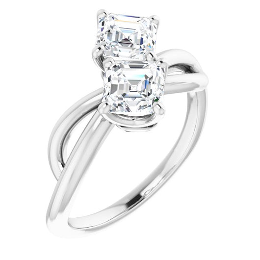 10K White Gold Customizable 2-stone Asscher Cut Artisan Style with Wide, Infinity-inspired Split Band