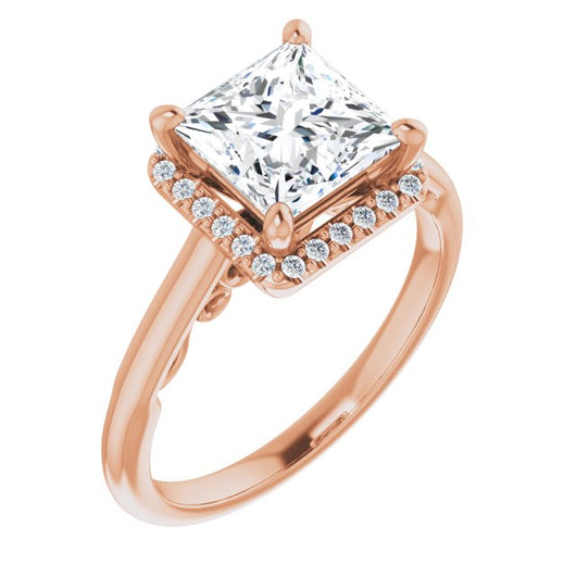 10K Rose Gold Customizable Cathedral-Halo Princess/Square Cut Style featuring Sculptural Trellis