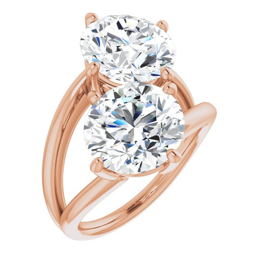 10K Rose Gold Customizable Two Stone Double Round Cut Design with Split Bypass Band