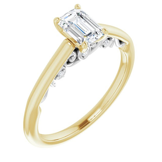 14K Yellow & White Gold Customizable Cathedral-set Emerald/Radiant Cut Style featuring Peekaboo Trellis Hidden Stones