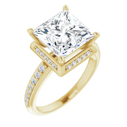 10K Yellow Gold Customizable Princess/Square Cut Design with Geometric Under-Halo and Shared Prong Band