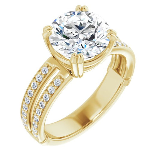 10K Yellow Gold Customizable Round Cut Design featuring Split Band with Accents