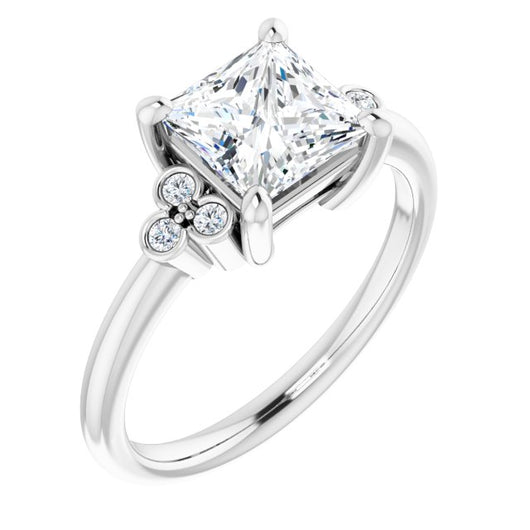 10K White Gold Customizable 7-stone Princess/Square Cut Center with Round-Bezel Side Stones