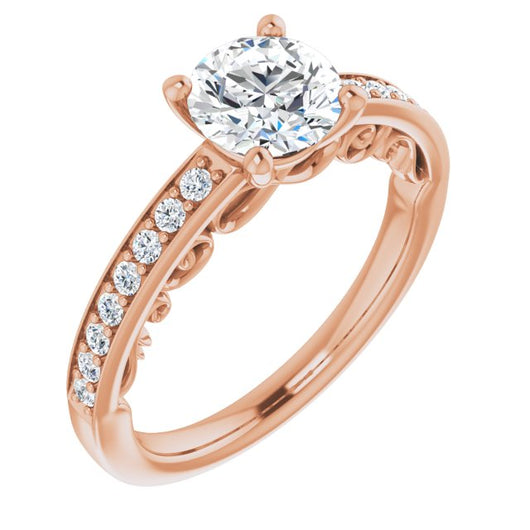 10K Rose Gold Customizable Round Cut Design featuring 3-Sided Infinity Trellis and Round-Channel Accented Band