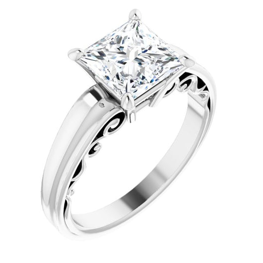 10K White Gold Customizable Princess/Square Cut Solitaire