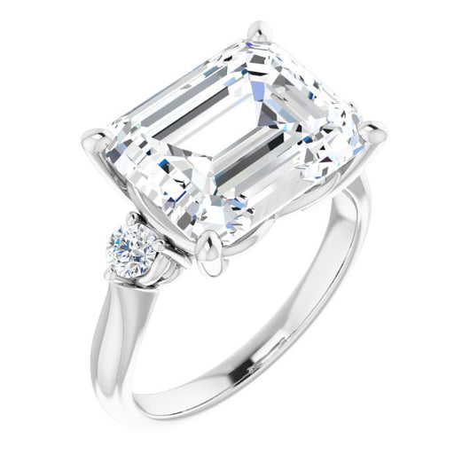 10K White Gold Customizable 3-stone Emerald/Radiant Cut Design with Twin Petite Round Accents