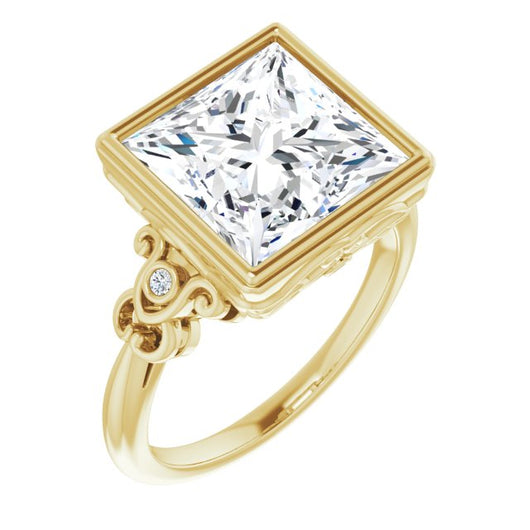 10K Yellow Gold Customizable 5-stone Design with Princess/Square Cut Center and Quad Round-Bezel Accents