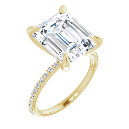 10K Yellow Gold Customizable Emerald/Radiant Cut Style with Delicate Pavé Band