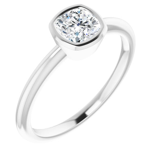 10K White Gold Customizable Bezel-set Cushion Cut Solitaire with Thin Band