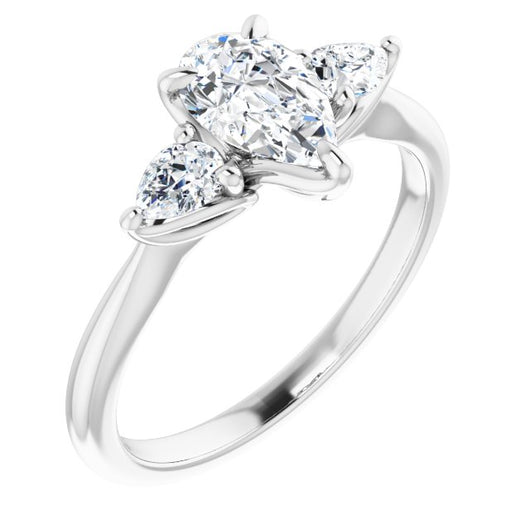 10K White Gold Customizable 3-stone Design with Pear Cut Center and Dual Large Pear Side Stones