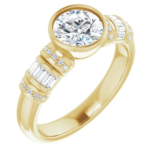 10K Yellow Gold Customizable Bezel-set Round Cut Setting with Wide Sleeve-Accented Band