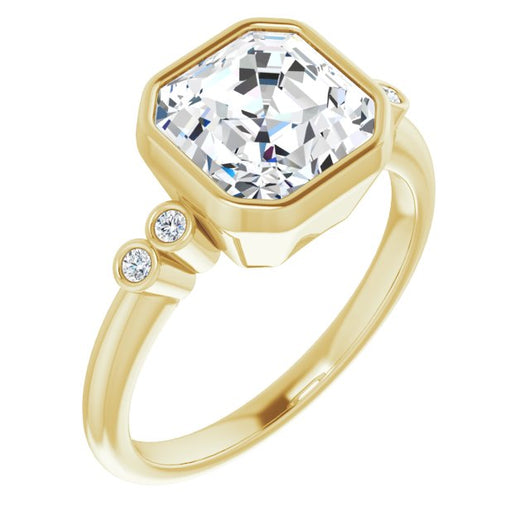 10K Yellow Gold Customizable 5-stone Bezel-set Asscher Cut Design with Quad Round-Bezel Side Stones