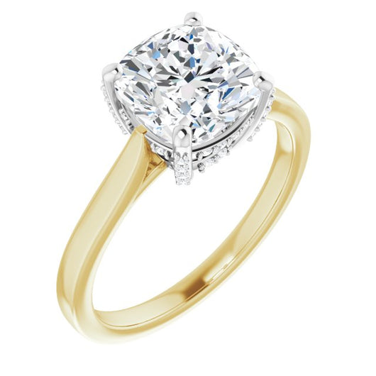 14K Yellow & White Gold Customizable Cathedral-Raised Cushion Cut Style with Prong Accents Enhancement