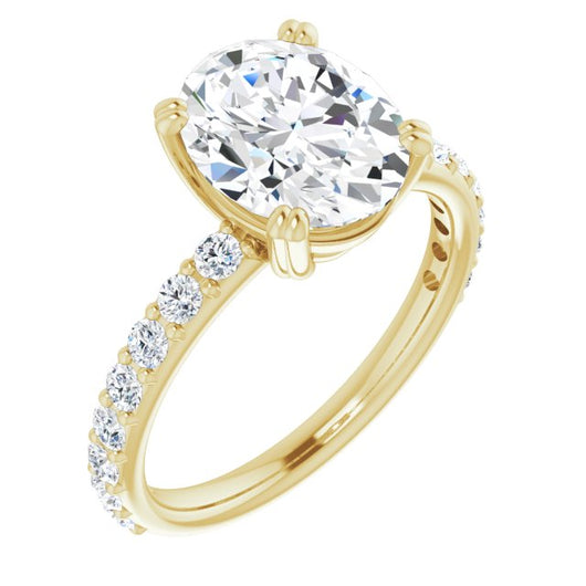 10K Yellow Gold Customizable Oval Cut Design with Large Round Cut 3/4 Band Accents