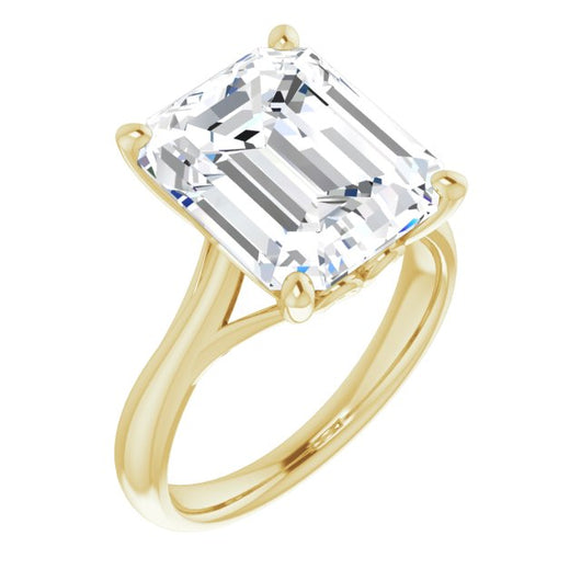 10K Yellow Gold Customizable Emerald/Radiant Cut Solitaire with Decorative Prongs & Tapered Band