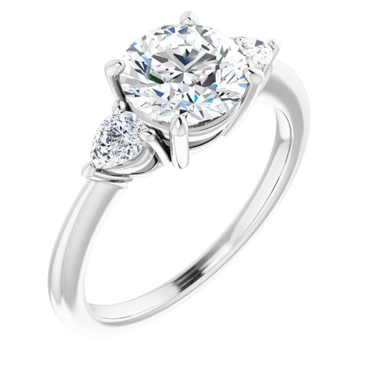 10K White Gold Customizable 3-stone Round Style with Pear Accents