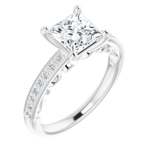 10K White Gold Customizable Princess/Square Cut Design featuring 3-Sided Infinity Trellis and Round-Channel Accented Band