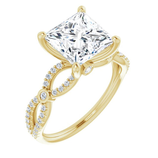 10K Yellow Gold Customizable Princess/Square Cut Design with Infinity-inspired Split Pavé Band and Bezel Peekaboo Accents