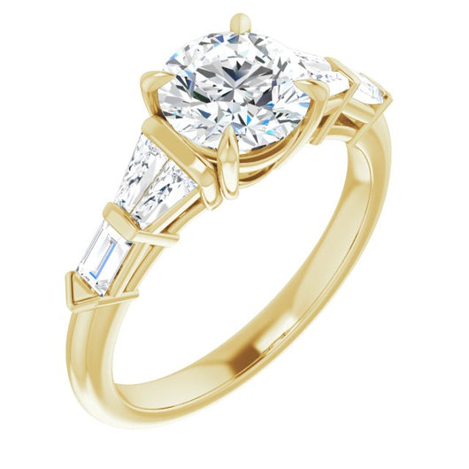 10K Yellow Gold Customizable 7-stone Design with Round Cut Center and Baguette Accents