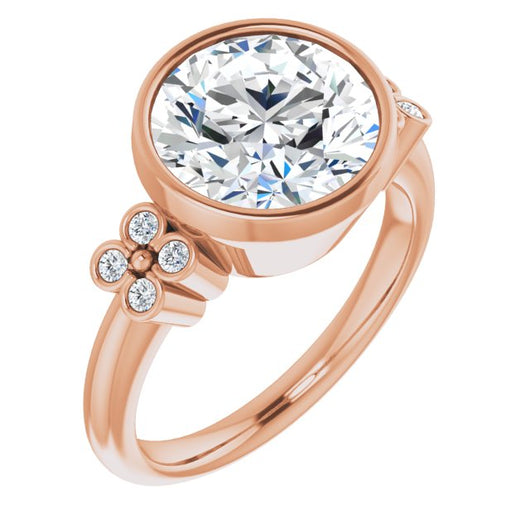 10K Rose Gold Customizable 9-stone Bezel-set Round Cut Design with Quad Round Bezel Side Stones Each Side