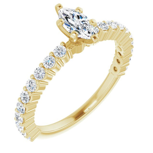 10K Yellow Gold Customizable 8-prong Marquise Cut Design with Thin, Stackable Pav? Band