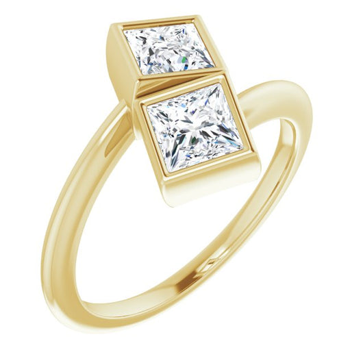 10K Yellow Gold Customizable 2-stone Double Bezel Princess/Square Cut Design with Artisan Bypass Band