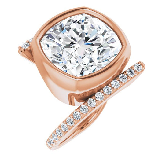 10K Rose Gold Customizable Bezel-set Cushion Cut Design with Bypass Pavé Band