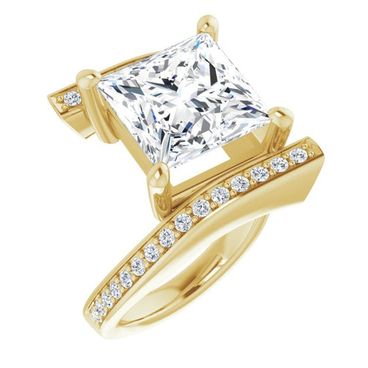 10K Yellow Gold Customizable Faux-Bar-set Princess/Square Cut Design with Accented Bypass Band