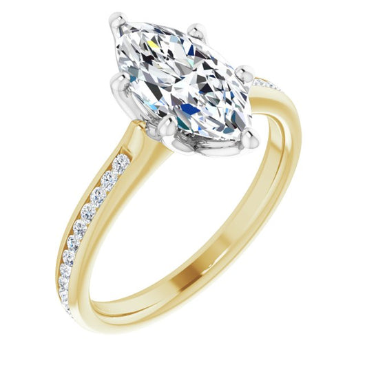 14K Yellow & White Gold Customizable 6-prong Marquise Cut Design with Round Channel Accents