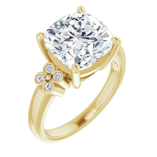 10K Yellow Gold Customizable 9-stone Design with Cushion Cut Center and Complementary Quad Bezel-Accent Sets