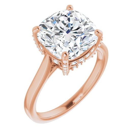 10K Rose Gold Customizable Cathedral-Raised Cushion Cut Style with Prong Accents Enhancement