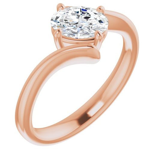 10K Rose Gold Customizable Oval Cut Solitaire with Thin, Bypass-style Band