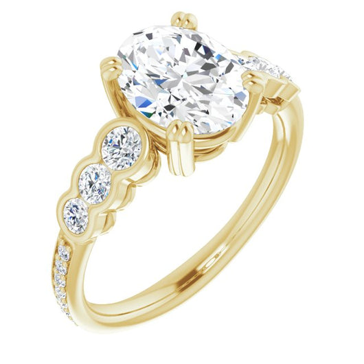 10K Yellow Gold Customizable Oval Cut 7-stone Style Enhanced with Bezel Accents and Shared Prong Band