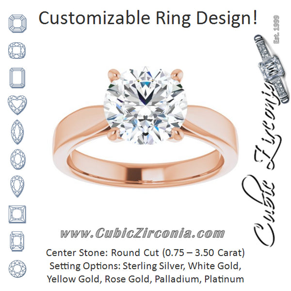 Cubic Zirconia Engagement Ring- The Eden (Customizable Round Cut Cathedral Solitaire with Wide Tapered Band)