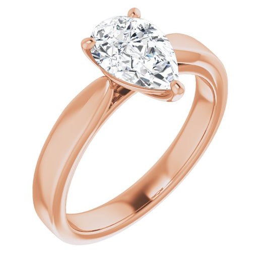 10K Rose Gold Customizable Pear Cut Cathedral Solitaire with Wide Tapered Band