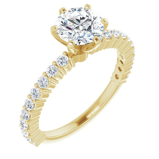 10K Yellow Gold Customizable 8-prong Round Cut Design with Thin, Stackable Pav? Band